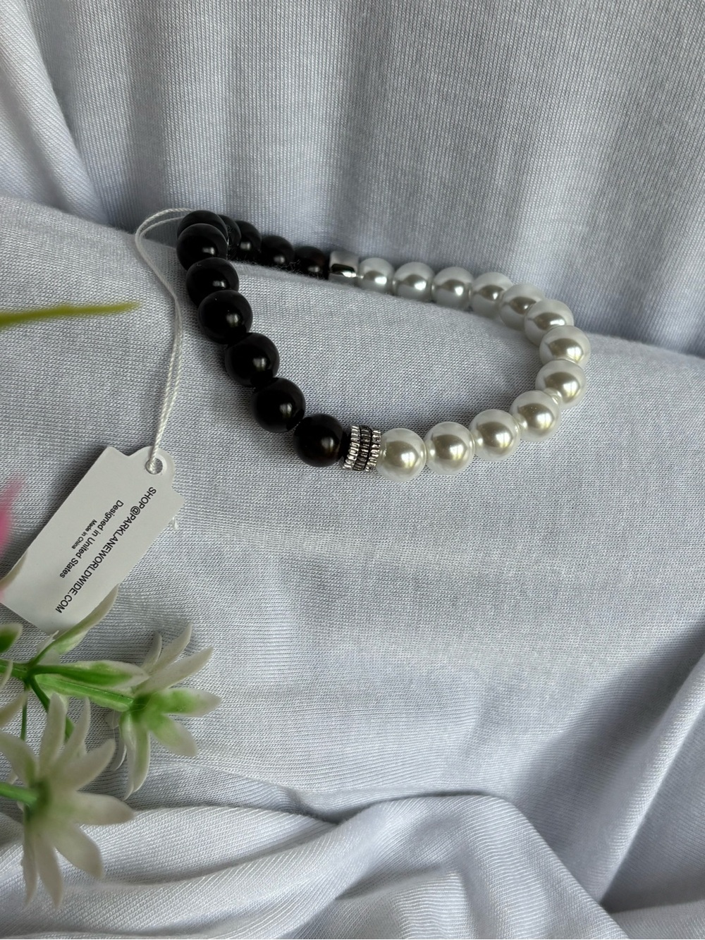 NWT Park Lane Noir Black and White Beaded Bracelet with Silver Accents - Picture 5 of 8